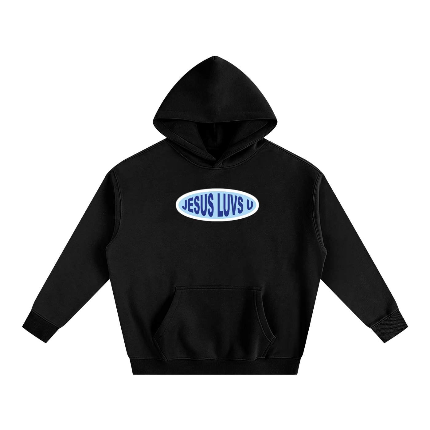 Jesus Luvs U – Classic Oval Hoodie (Blue Edition)