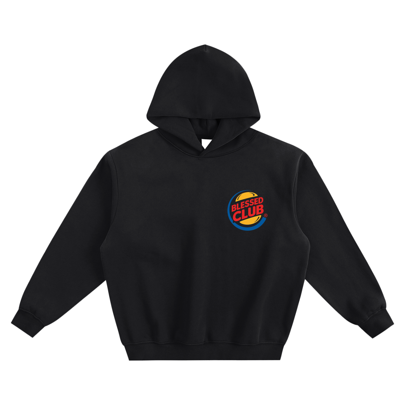 Blessed Club,Christian Streetwear,Retro Fast Food Logo,Burger Parody,Faith Based Hoodie,Y2K Fashion,Jesus Merch,Front and Back Print,Streetwear Hoodie,Religious Clothing