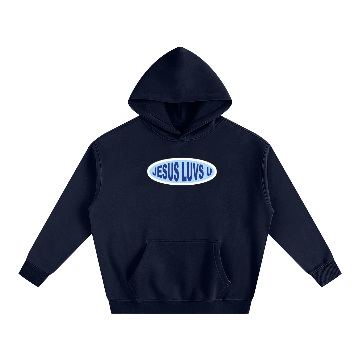 Jesus Luvs U – Classic Oval Hoodie (Blue Edition)