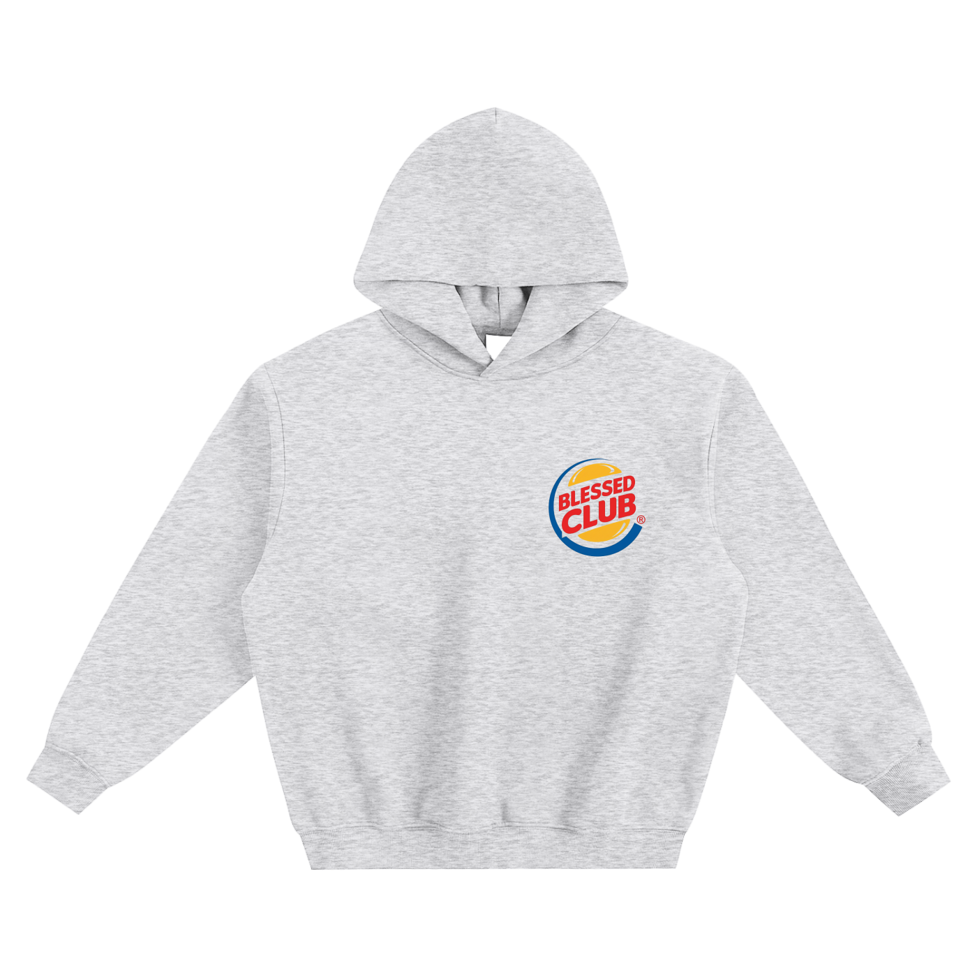 Blessed Club,Christian Streetwear,Retro Fast Food Logo,Burger Parody,Faith Based Hoodie,Y2K Fashion,Jesus Merch,Front and Back Print,Streetwear Hoodie,Religious Clothing