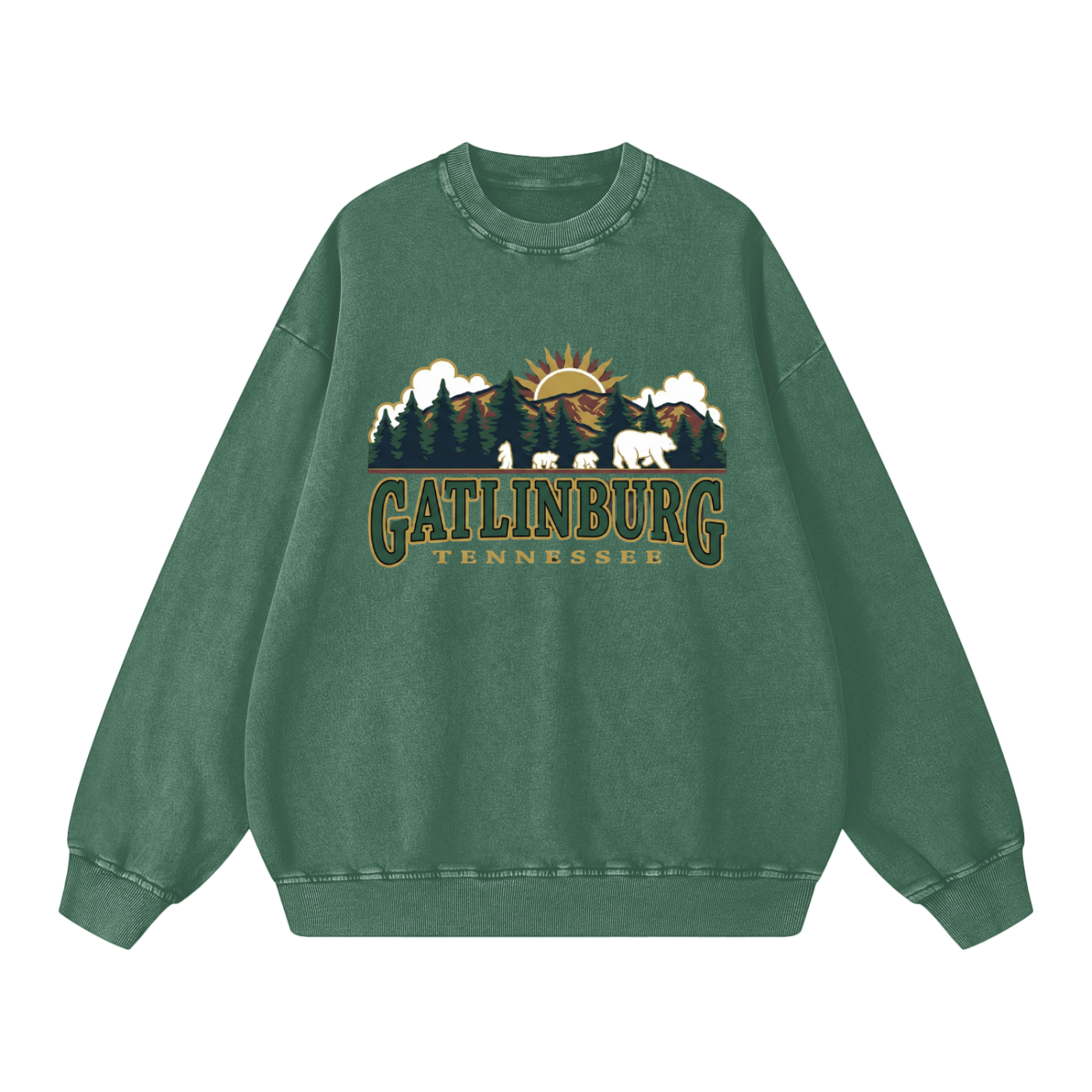 Gatlinburg Sweatshirt,Smoky Mountains Apparel,Tennessee Crewneck,Bear Graphic Shirt,Vintage Green Sweatshirt,Nature Lover Gift,Mountain Graphic Tee,Forest Green Pullover,Hiking Clothes,Cabin Outfit