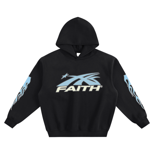 Y2K Racing Hoodie,Tribal Flame Sleeve,Moto Streetwear,Faith Pullover,Blue Flame Graphic,2000s Fashion,Speed Aesthetic,Christian Streetwear,Graphic Sleeve Hoodie,Star Logo