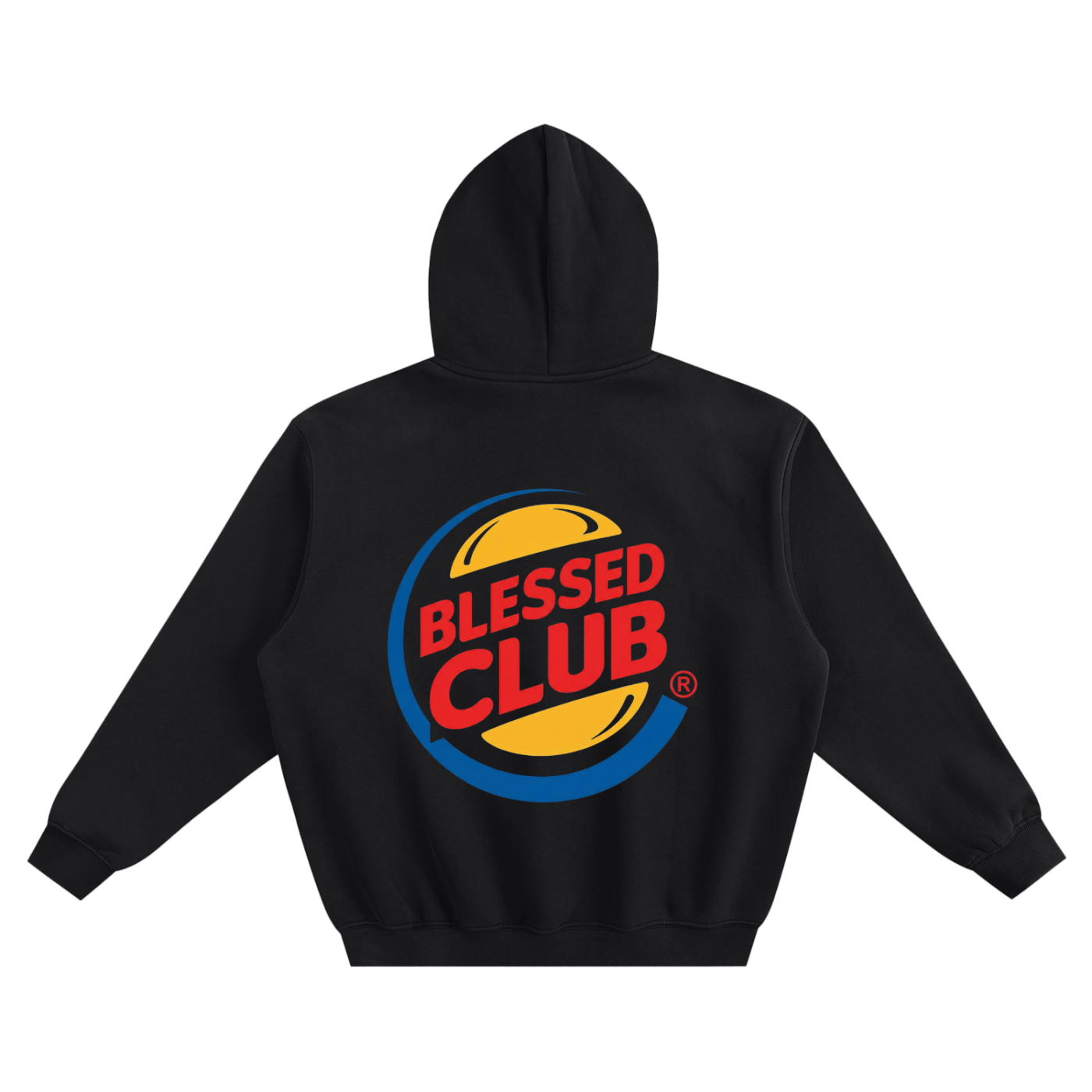 Blessed Club,Christian Streetwear,Retro Fast Food Logo,Burger Parody,Faith Based Hoodie,Y2K Fashion,Jesus Merch,Front and Back Print,Streetwear Hoodie,Religious Clothing
