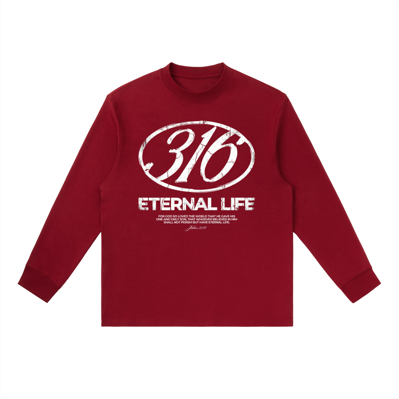 John 3:16 Shirt,Burgundy Long Sleeve,Eternal Life Tee,Christian Streetwear,Bible Verse Clothing,316 Oval Logo,Grunge Aesthetic,Faith Apparel,Y2K Fashion,Religious Graphic Tee