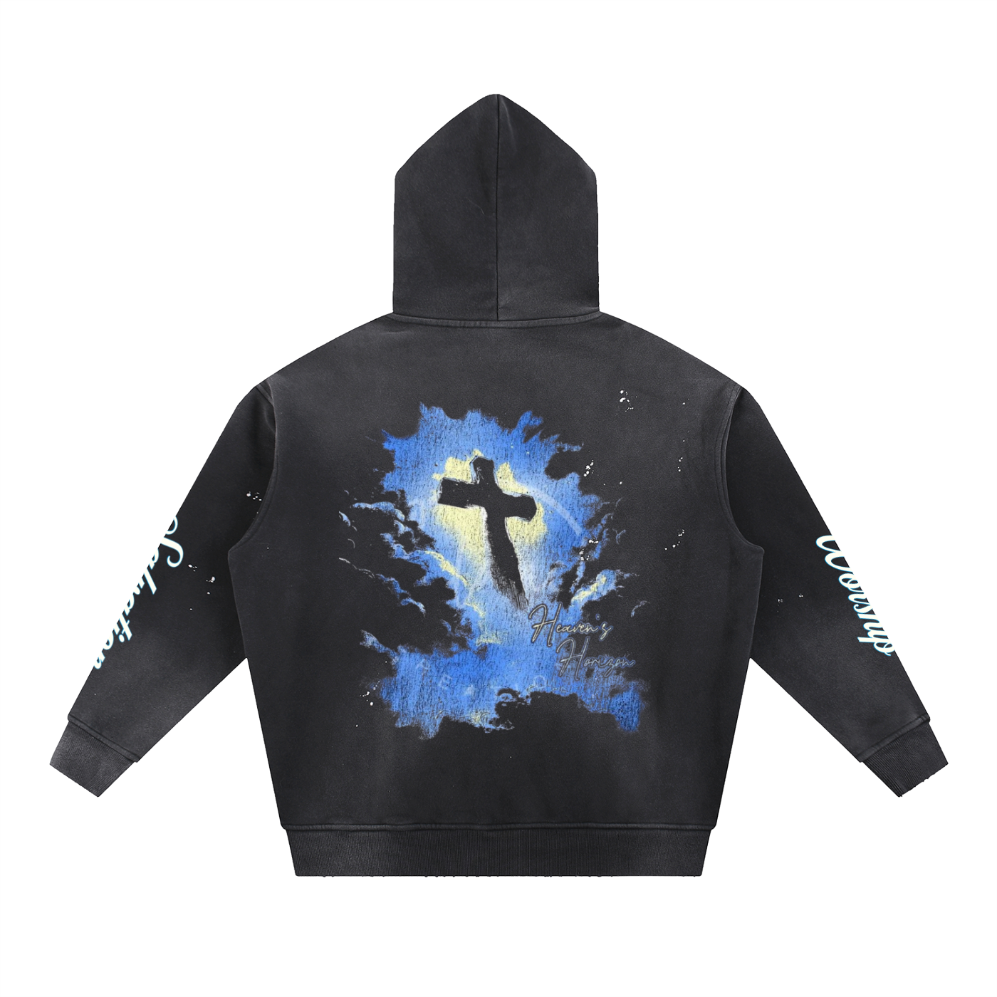 Christian Streetwear,Religious Hoodie,Acid Wash Hoodie,Graphic Sweatshirt,Cross Hoodie,Faith Based Apparel,Heaven's Horizon,Oversized Hoodie,Grunge Aesthetic,Church Merch