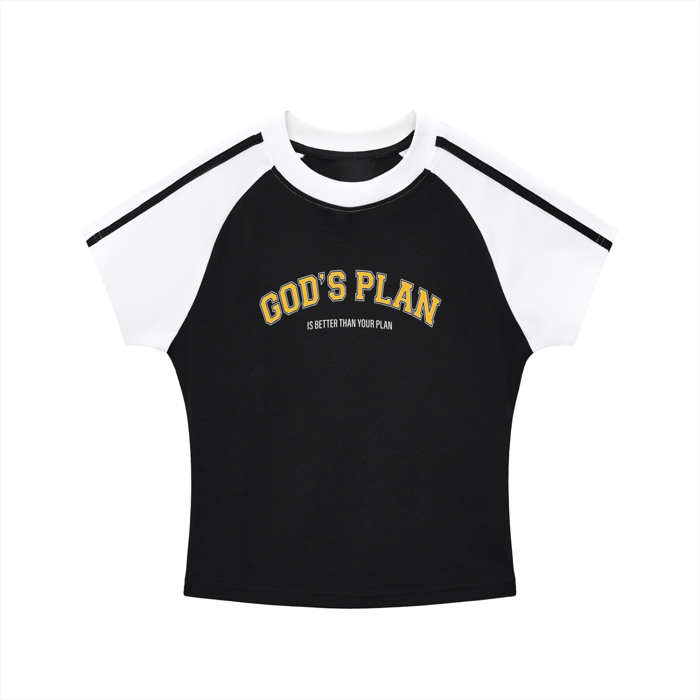 Raglan Baby Tee,God's Plan Shirt,Y2K Baby Tee,Varsity Aesthetic,Christian Streetwear,Black and White Tee,Faith Apparel,Collegiate Style,Racing Stripe Shirt,Retro Fashion