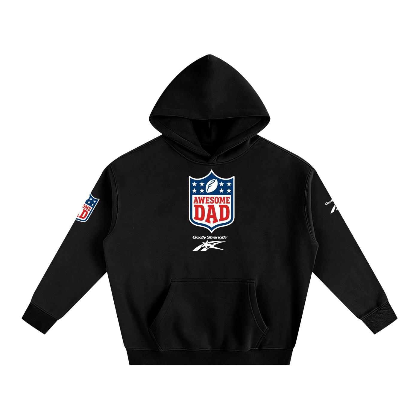 Black Dad Hoodie,Football Graphic Sweatshirt,Men's Pullover Hoodie,Graphic Shield Hoodie,Sports Theme Sweatshirt,Retro Sports Merch,Football Aesthetic,Varsity Style,Team Apparel Vibe,Dad Gear