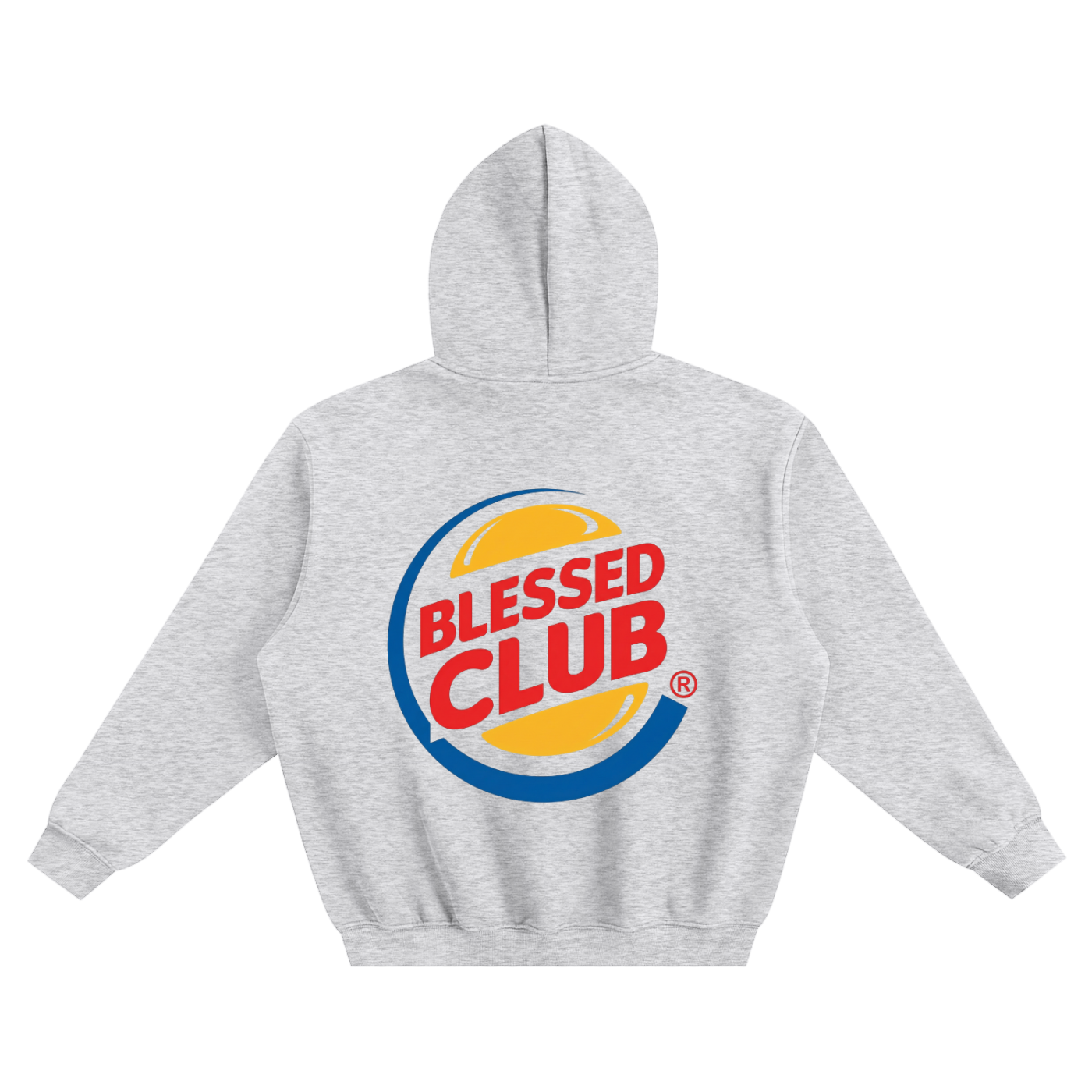 Blessed Club,Christian Streetwear,Retro Fast Food Logo,Burger Parody,Faith Based Hoodie,Y2K Fashion,Jesus Merch,Front and Back Print,Streetwear Hoodie,Religious Clothing