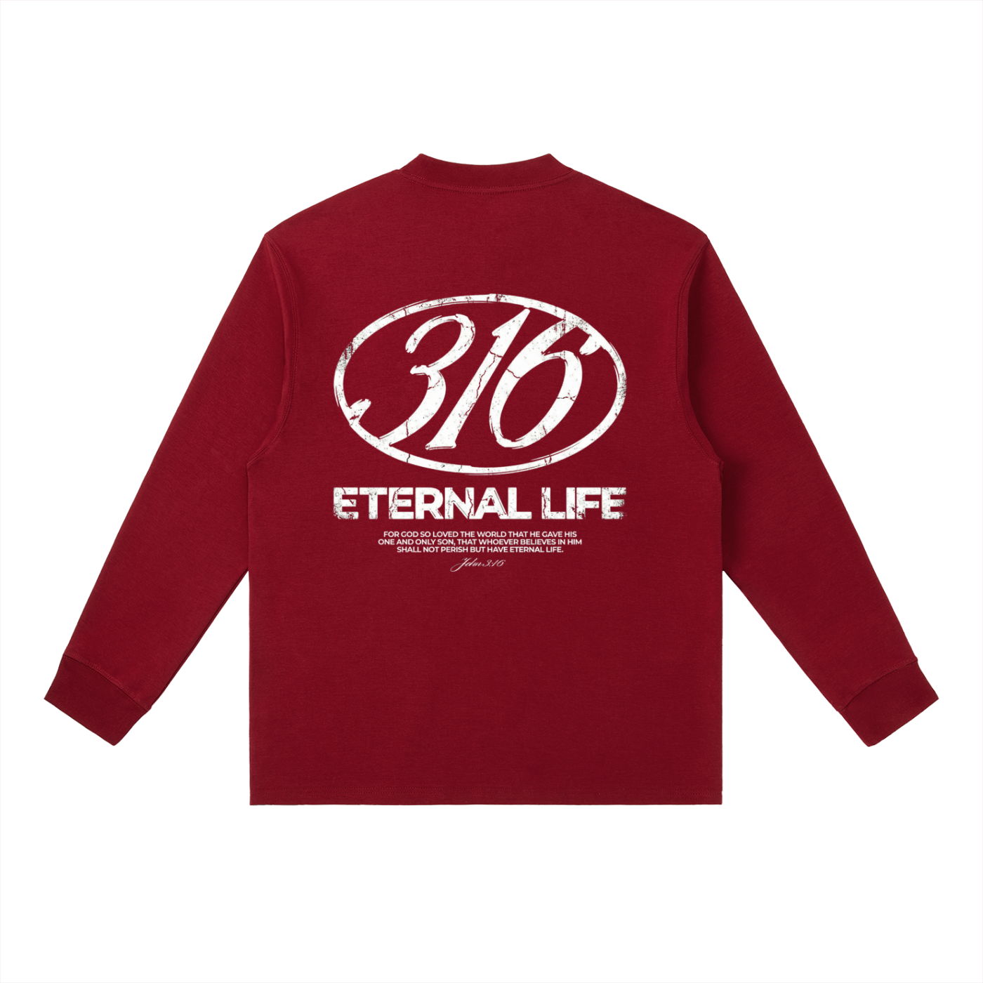John 3:16 Shirt,Burgundy Long Sleeve,Eternal Life Tee,Christian Streetwear,Bible Verse Clothing,316 Oval Logo,Grunge Aesthetic,Faith Apparel,Y2K Fashion,Religious Graphic Tee