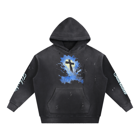 Christian Streetwear,Religious Hoodie,Acid Wash Hoodie,Graphic Sweatshirt,Cross Hoodie,Faith Based Apparel,Heaven's Horizon,Oversized Hoodie,Grunge Aesthetic,Church Merch